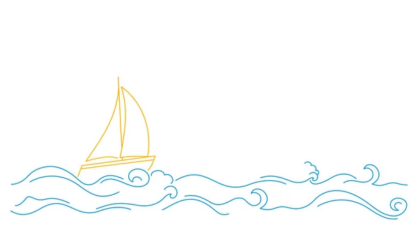 Yate en estilo garabato de mar. Ilustración vectorial. — Vector de stock