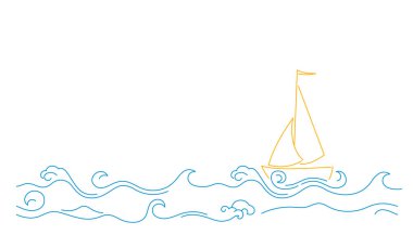 Mavi dalgalı ve yelkenli bir resim.