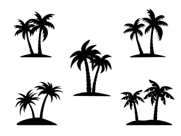 Conjunto vetorial de palmeiras. Simples contorno isolado de árvores tropicais. — Vetor de Stock
