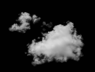 Beyaz kabarık bulut siyah bir arkaplanda izole.