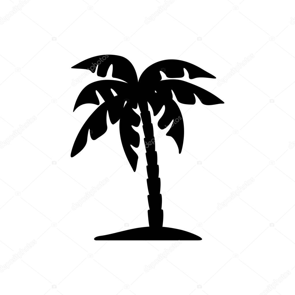 Black silhouette of palm tree. Coconut tree icon.