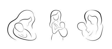 Anne ve çocuğun vektör silueti.