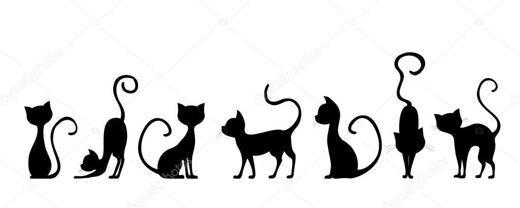 Collection of elegance cat silhouettes.