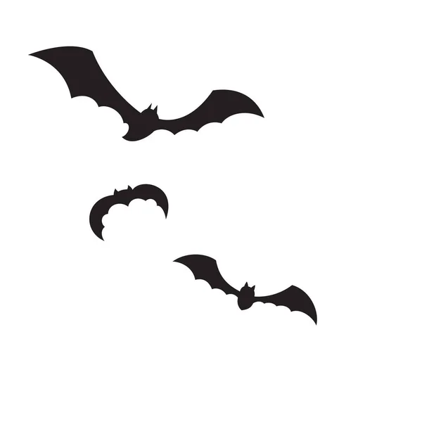 Tre flygande fladdermöss för halloween. Enkel slagträdssiluett. — Stock vektor