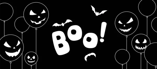 Halloween fekete háttér léggömbök és denevérek sziluett, bettering boo. — Stock Vector