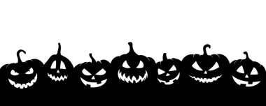 Beyaz üzerine siyah balkabağı silueti. Cadılar Bayramı afişi arka planı.