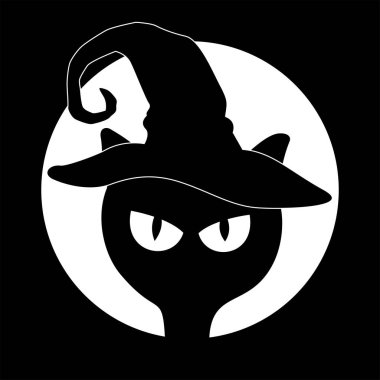 The silhouette of a black cat in a hat.