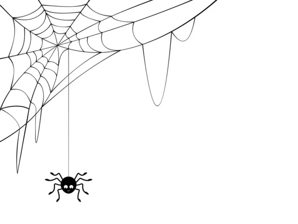 Silhouet spinnenweb en spin op witte achtergrond. — Stockvector