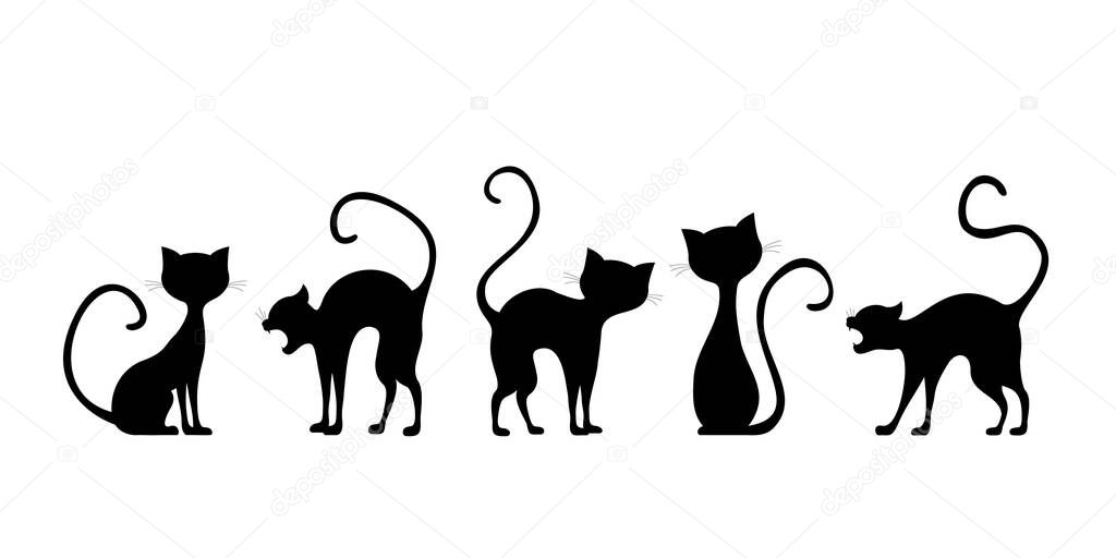 Vector set with simple cat silhouettes on white.