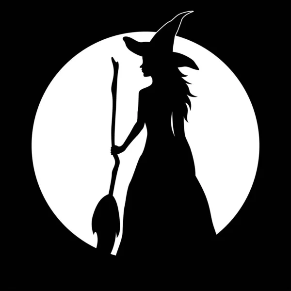 Silhouette of beautiful witch. Halloween sticker. — Stock Vector