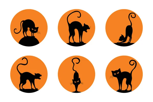 Adesivi vettoriali per Halloween. Silhouette di gatto semplice disegnata a mano. — Vettoriale Stock