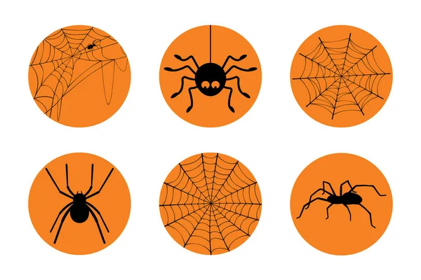 Halloween vektor matricák. Egyszerű címkék pókokkal és hálóval. Díszítés Halloween party. — Stock Vector