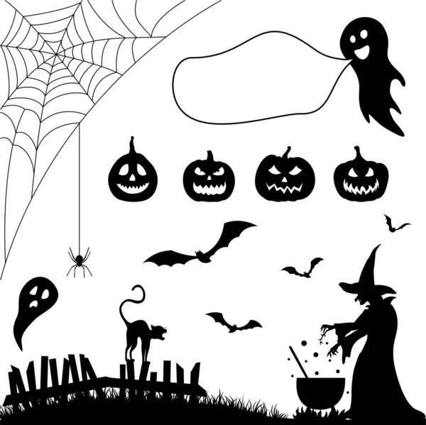 Set di elementi per Halloween. Collezione di silhouette nere. — Vettoriale Stock