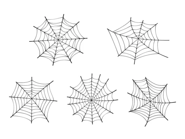 Set von ausgefallenen Spinnennetzen auf weißem Hintergrund. — Stockvektor
