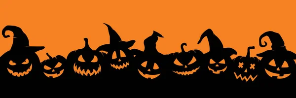 Tökfilkó sziluett boszorkánykalapban. Halloween egyszerű banner Jack o lámpás. — Stock Vector