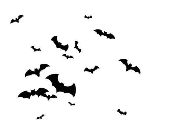 Morcego de rebanho isolado. Muitos morcegos voadores no branco. — Vetor de Stock