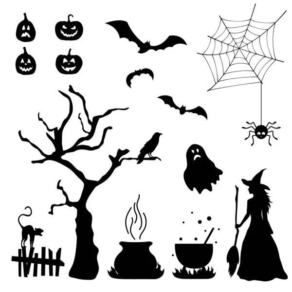 Ensemble d'éléments pour Halloween. Collection de silhouettes noires. — Image vectorielle