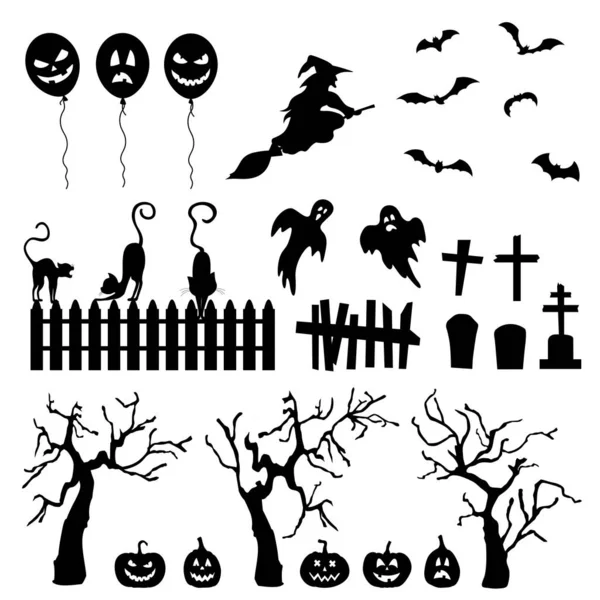 Kollektion schwarzer Silhouetten für Halloween. — Stockvektor