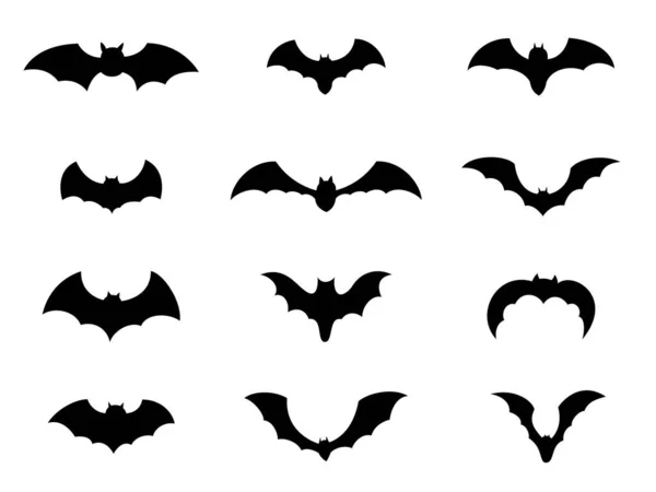 Conjunto de vectores con siluetas de murciélagos voladores negros. — Archivo Imágenes Vectoriales