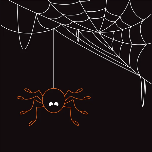 Silhouette aus weißem Spinnennetz und orangefarbener Spinne auf schwarzem Hintergrund. — Stockvektor