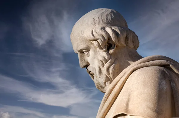 Classic Statue Greek Philosopher Plato Close Blue Sky Clouds — Stock Photo, Image