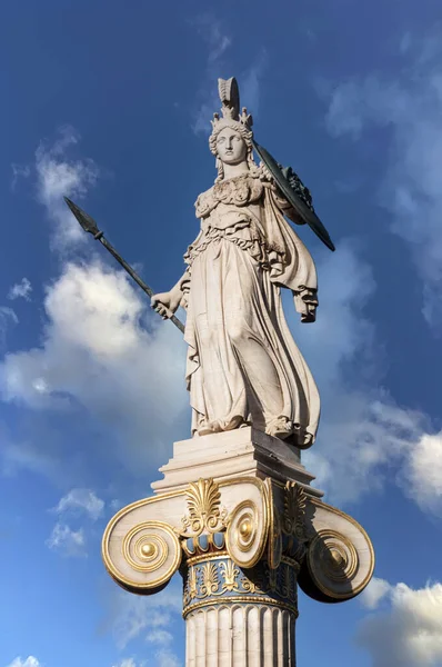 Classical Athena Goddess Statue Blue Sky Clouds stockbilde