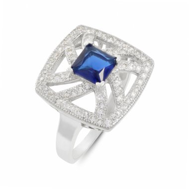 Kare değerli taş yüzü ile gümüş yüzük