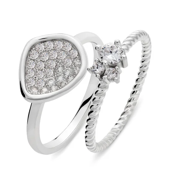 Elmas ile iki orijinal gümüş yüzük