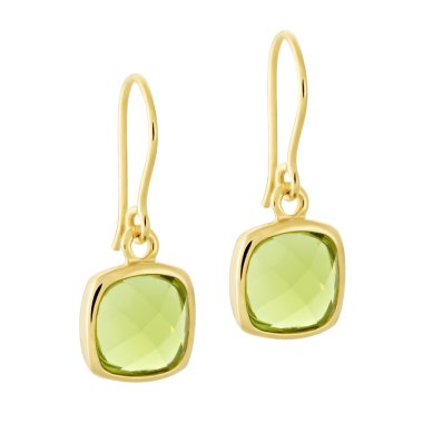 A pair of gold earrings with a shiny gemstone in the form of a square clipart