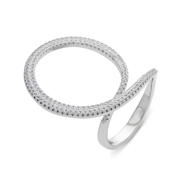 특이 한 모양 실버 다이아몬드 반지에 근접 — 스톡 사진