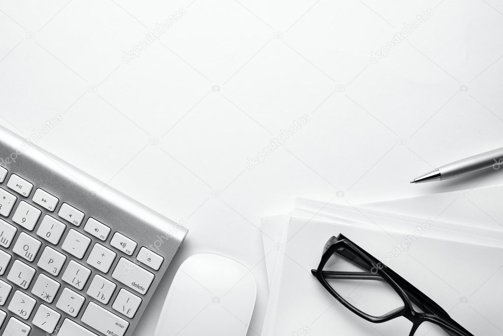 White Office Stuffs on Table with Copy Space