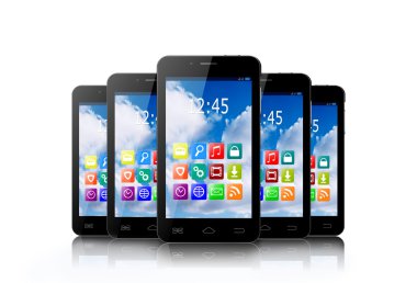 Beş dokunmatik ekran smartphone uygulama simgeleri ile