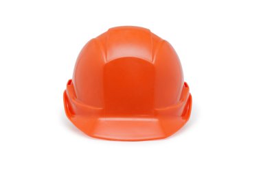 Beyaz bir arka planda turuncu kask çalışma