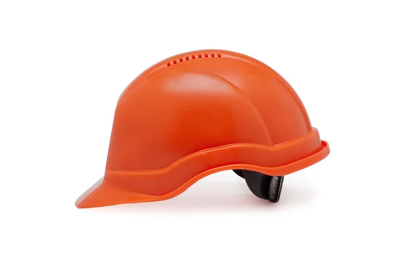 Casco arancione lavoro su uno sfondo bianco — Foto Stock