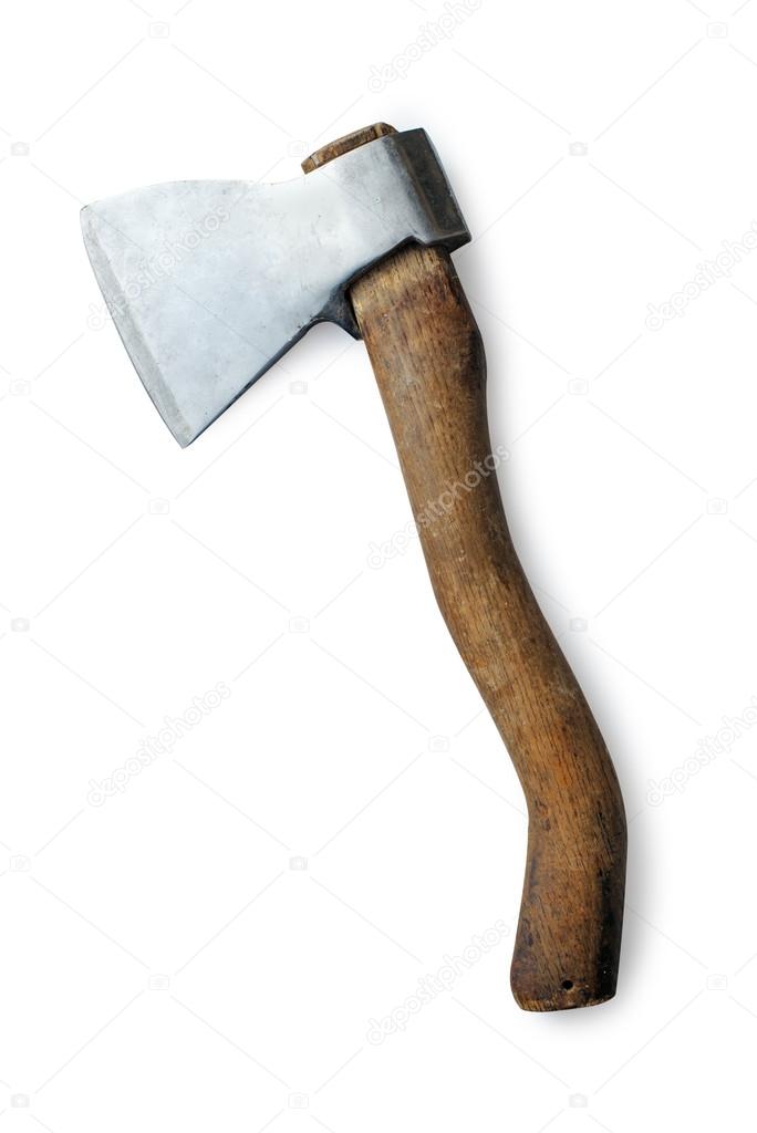 Ax with wooden handle on white background