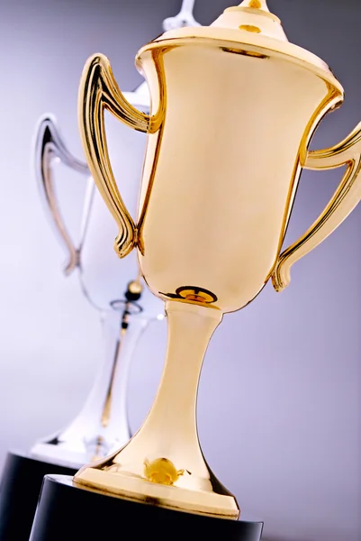 Goldene und silberne Trophäen warten auf ihre Verleihung — Stockfoto