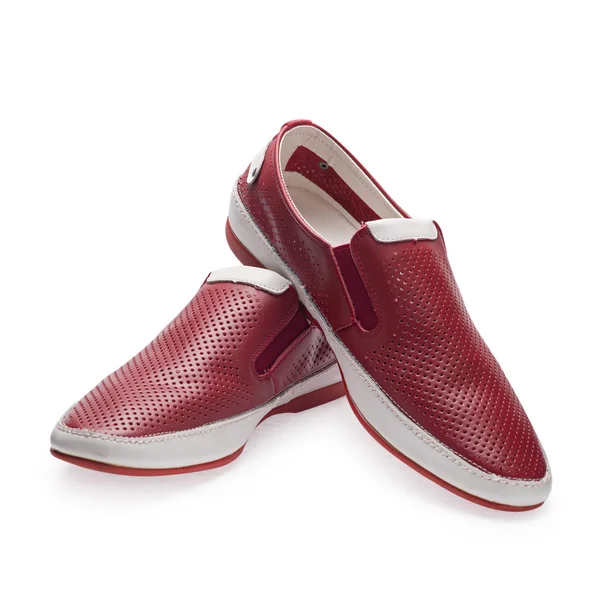 Ένα ζευγάρι κόκκινο-λευκό αρσενικό παπούτσια χωρίς κορδόνια — Φωτογραφία Αρχείου