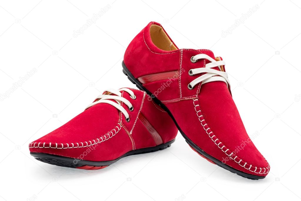 Pair leather red color male moccasins
