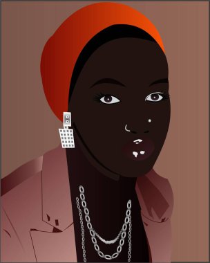 Turuncu elbiseli siyah kız.