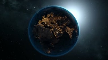 Sunrise, 3d animasyon ile dünyanın karanlık tarafa yaklaşıyor.