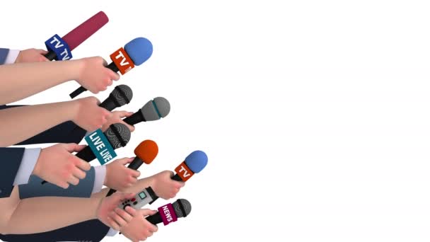 Eager reporters with microphones, side view, 3D animation, alpha channel — Stock Video