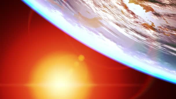 Coucher de soleil inversé, vue depuis l'espace. Animation 3D .