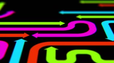 Varicolored oklar üzerinde uçan siyah yüzey, sorunsuz döngü, Cg animasyonu