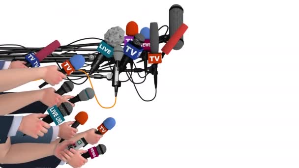 Boom pole microphones and hands with mics, side view, alpha channel, 3D — Stock Video