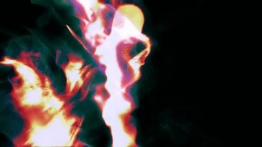 Karanlıkta, parçacıkların ateşli sıçramalarına 3d animasyon, döngü