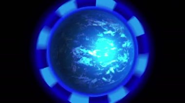 Dünyanın merkezinde, 3d animasyon ile mavi soyut halkalar.