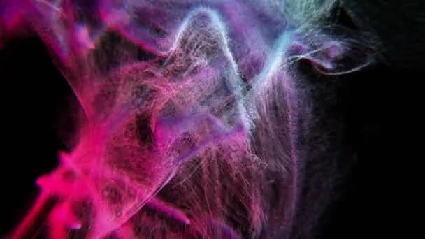 Mouvement des particules bleues et lilas dans l'espace sombre, 3D, boucle — Video