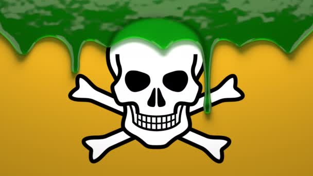 Green poison drips on a skull and crossbones symbol — Stock Video