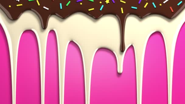 Cioccolato con caramelle colorate e gocce di latte su rosa — Video Stock