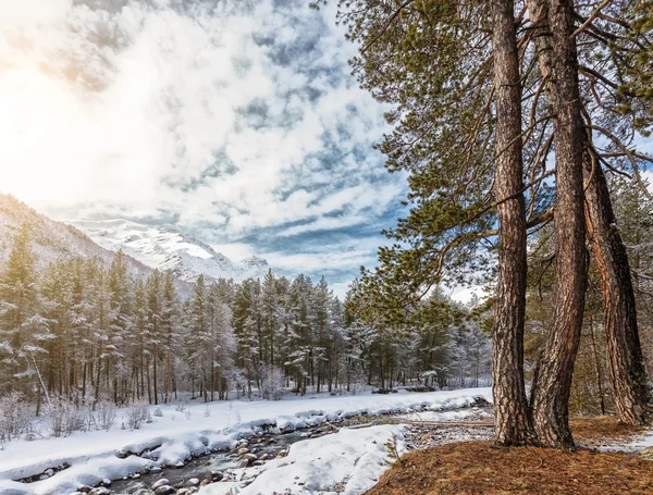 Fiume di montagna Baksan in inverno — Foto Stock